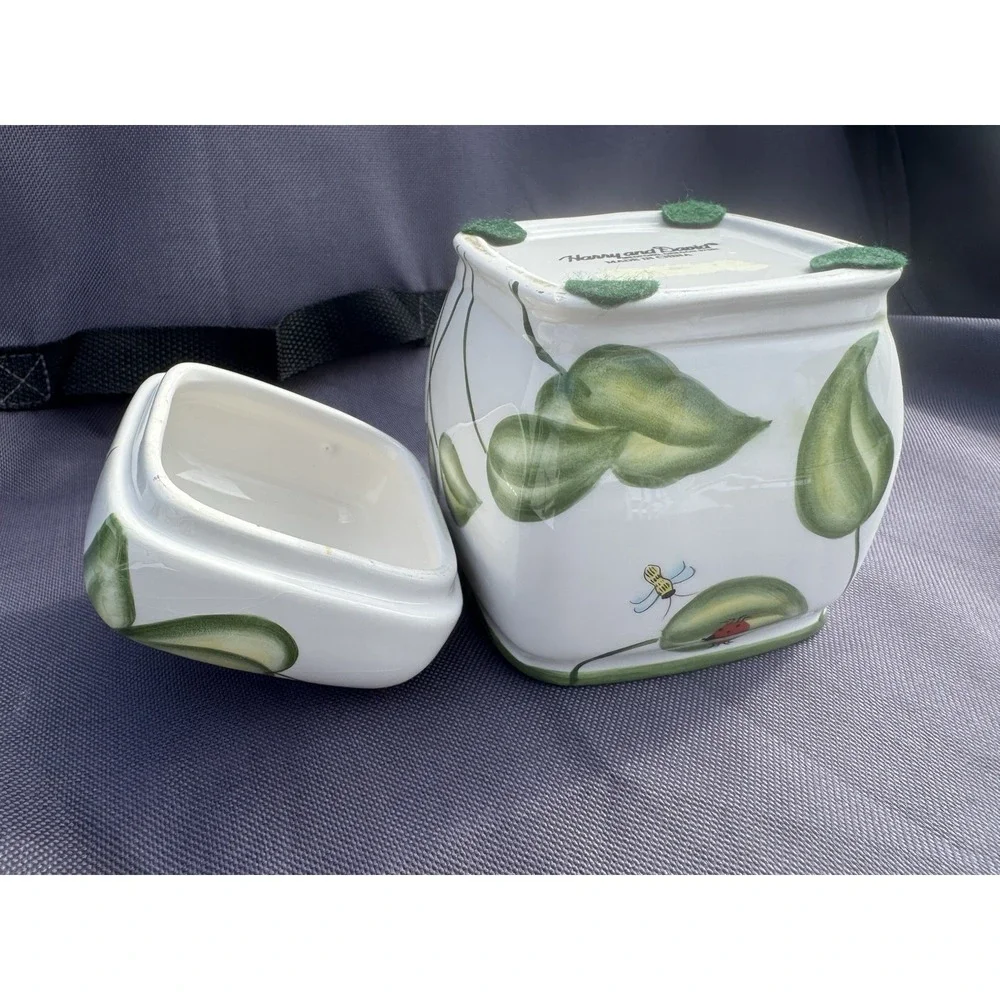 Harry & David Small Canister W Lid, Ceramic, Lady Bug, Bee, Dragonfly Sugar Tea